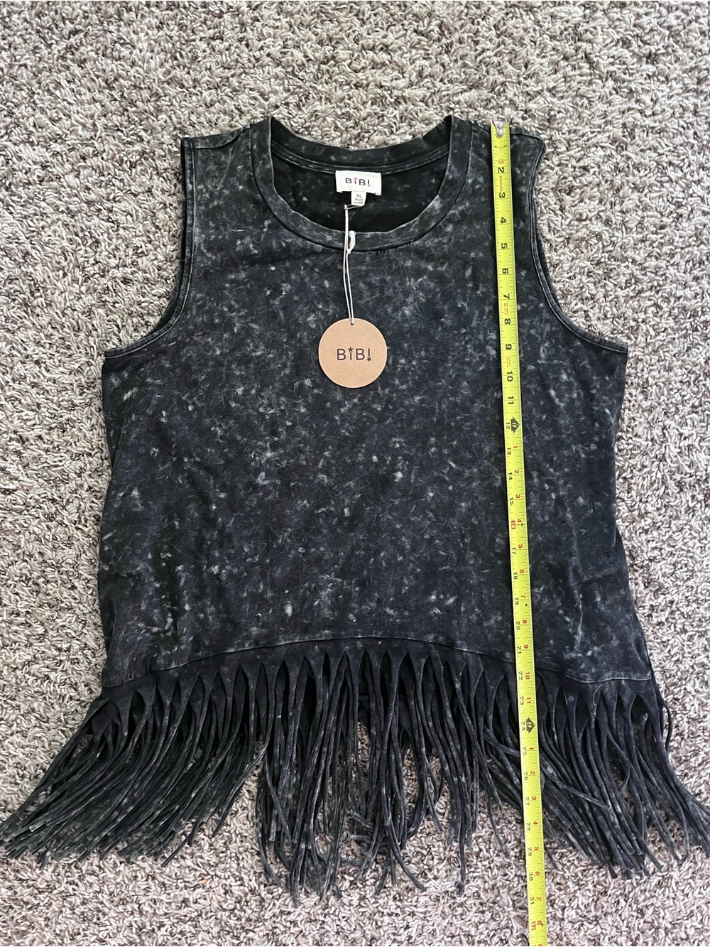 BiBi Black Acid-Wash Fringe Tank Top - Picture 6 of 7